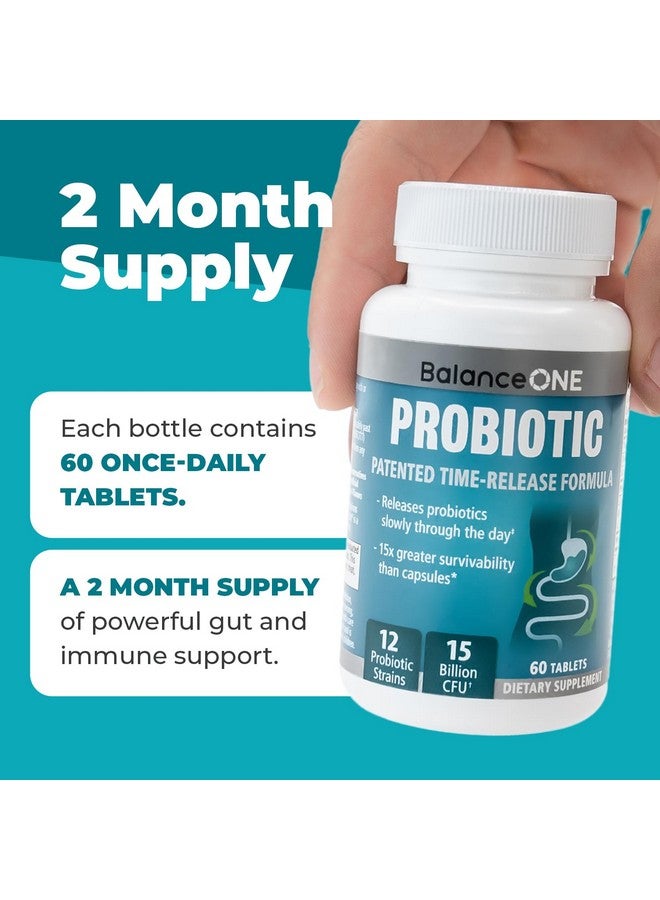 Balance ONE Balance ONE Probiotics for Women & Men - 15x Better Survivability vs Capsules - 15 Billion CFU Probiotic for Gut Health - 12 Strains Lactobacillus Plantarum, Acidophilus & Salivarius - 60 Tablets - Image 4
