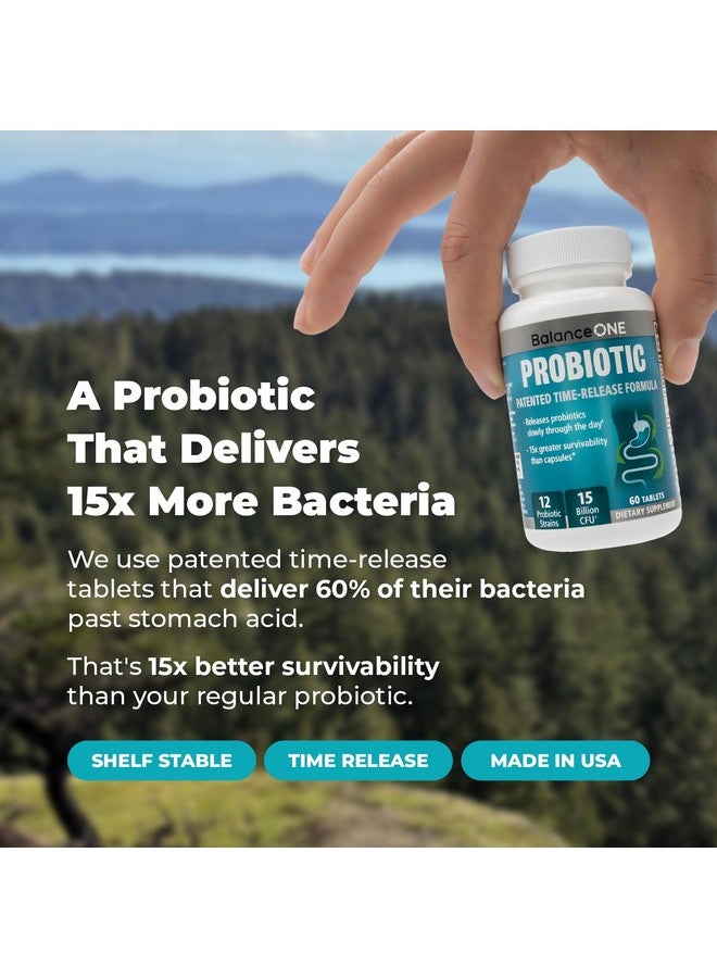 Balance ONE Balance ONE Probiotics for Women & Men - 15x Better Survivability vs Capsules - 15 Billion CFU Probiotic for Gut Health - 12 Strains Lactobacillus Plantarum, Acidophilus & Salivarius - 60 Tablets - Image 3