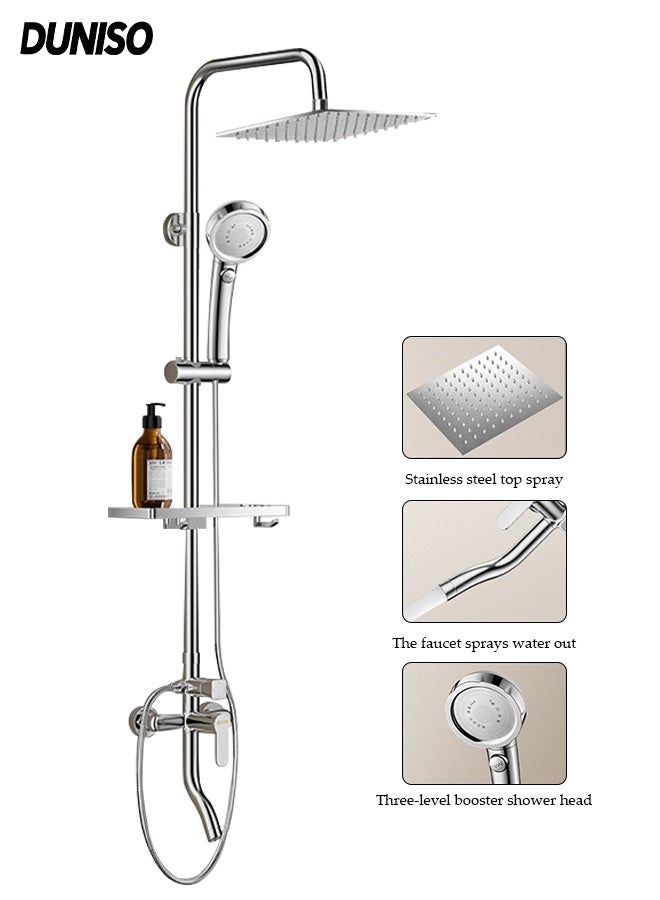 DUNISO 8" Shower Set Thermostatic High Pressure Shower System Wall Mount Pressurization Shower Mixer Set 4 in 1 Overhead Shower System with Handheld Shower Adjustable Angle Handheld Spray Combo Wide Rain Fall Shower - Image 1