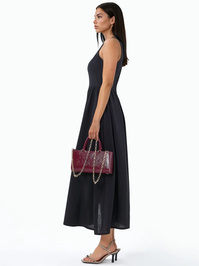 بوسيم BUSEM Solid Midi Dress with Square Collar