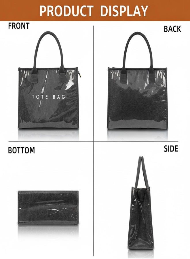 Valentoria PVC Tote Bag for Women Lightweigh Tote Bag with Compartments Shoulder Bag Handbag for Travel, Work, Gym (Black) - Image 4