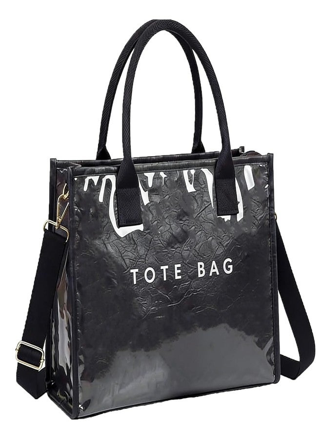 Valentoria PVC Tote Bag for Women Lightweigh Tote Bag with Compartments Shoulder Bag Handbag for Travel, Work, Gym (Black) - Image 1