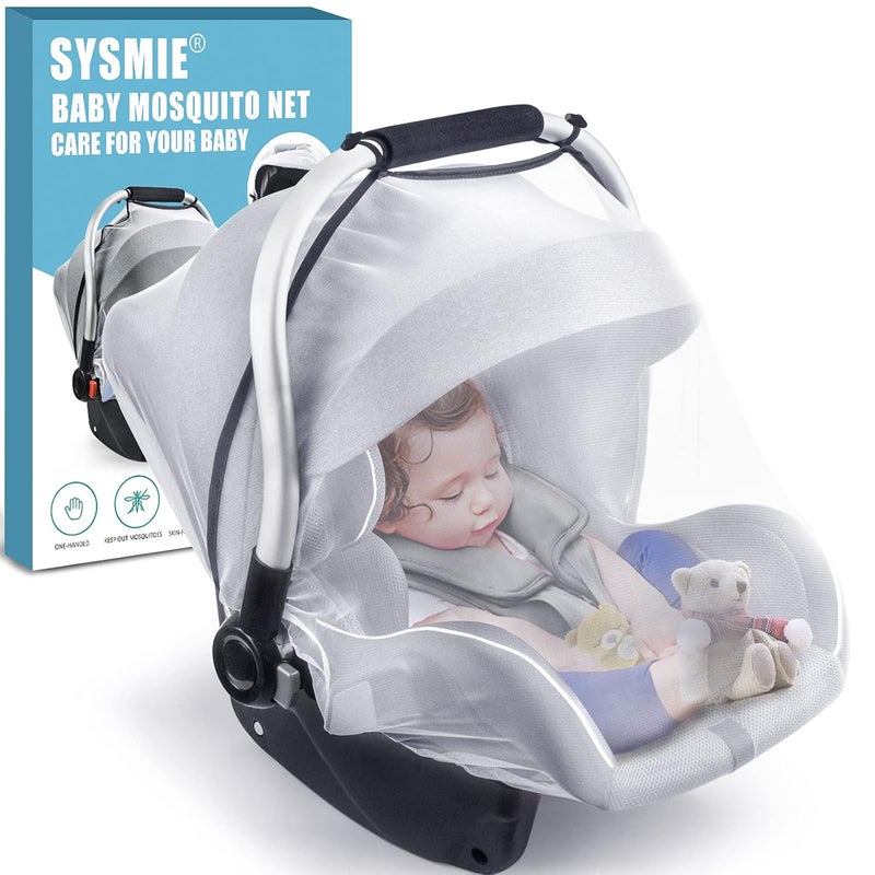 Sysmie Baby Mosquito Net for Infant Car Seats,Infant Stroller and Bassinets, Carrier,Breathable with Elastic Netting for Easy Fitting, Portable Durable & Long Lasting Infant Insect Shield Netting (White) - Image 1