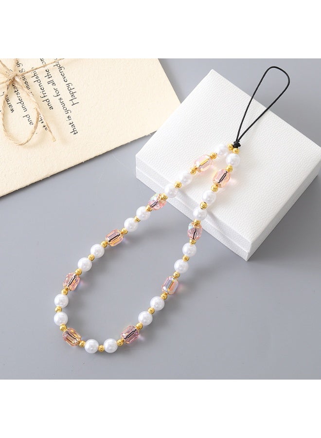 NIBEMINENT Super Cute Beaded Phone Charm – Trendy Phone Chain Wrist Strap, Shining Beads Chain Lanyard for Cell Phone，K3526/Pink - Image 1