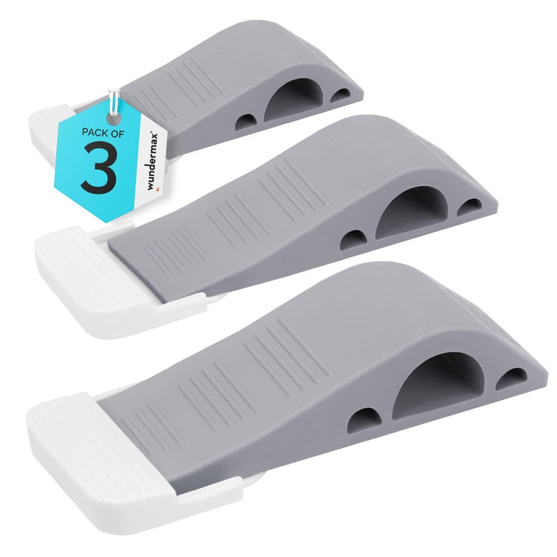 Wundermax Door Stoppers - Pack of 3 Rubber Door Wedge for Carpet, Hardwood, Concrete and Tile - Home Improvement Accessories - Gray - Image 1