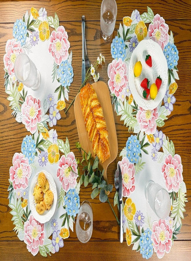 KEVA Floral Spring Placemats Set of 4, 15inch Round Flower Cutwork Embroidered Placemats Set, Easter Seasonal Spring Summer Table Decorations for Kitchen Dining Table (S/4-15 Round) - Image 5