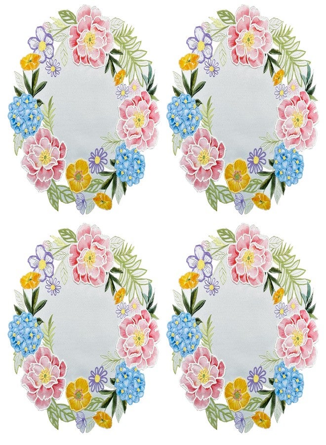 KEVA Floral Spring Placemats Set of 4, 15inch Round Flower Cutwork Embroidered Placemats Set, Easter Seasonal Spring Summer Table Decorations for Kitchen Dining Table (S/4-15 Round) - Image 1