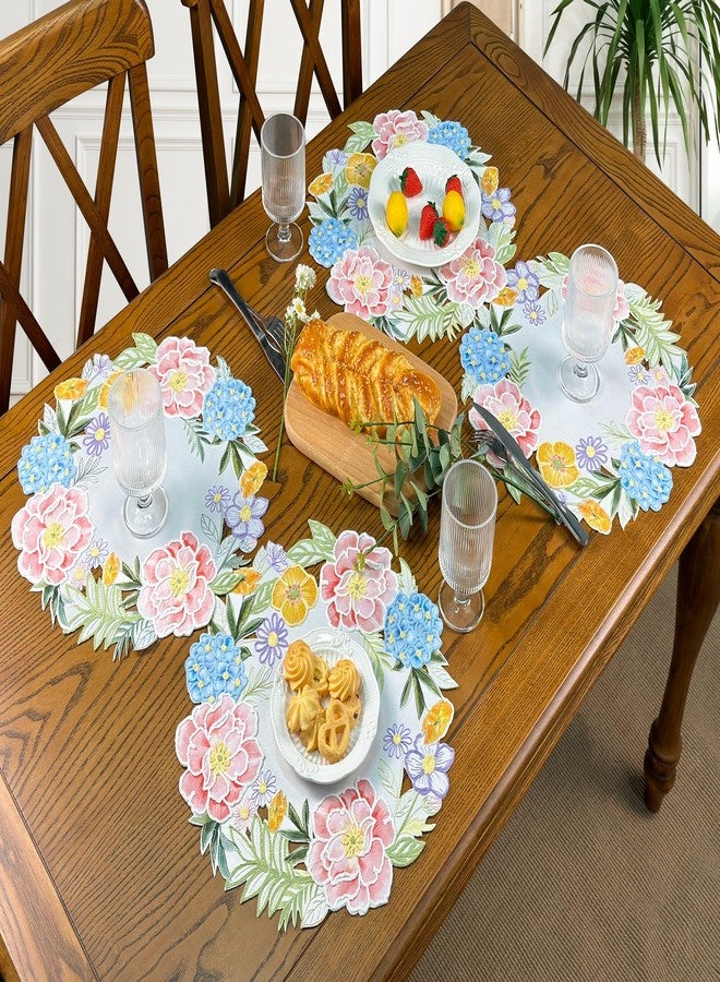 KEVA Floral Spring Placemats Set of 4, 15inch Round Flower Cutwork Embroidered Placemats Set, Easter Seasonal Spring Summer Table Decorations for Kitchen Dining Table (S/4-15 Round) - Image 4