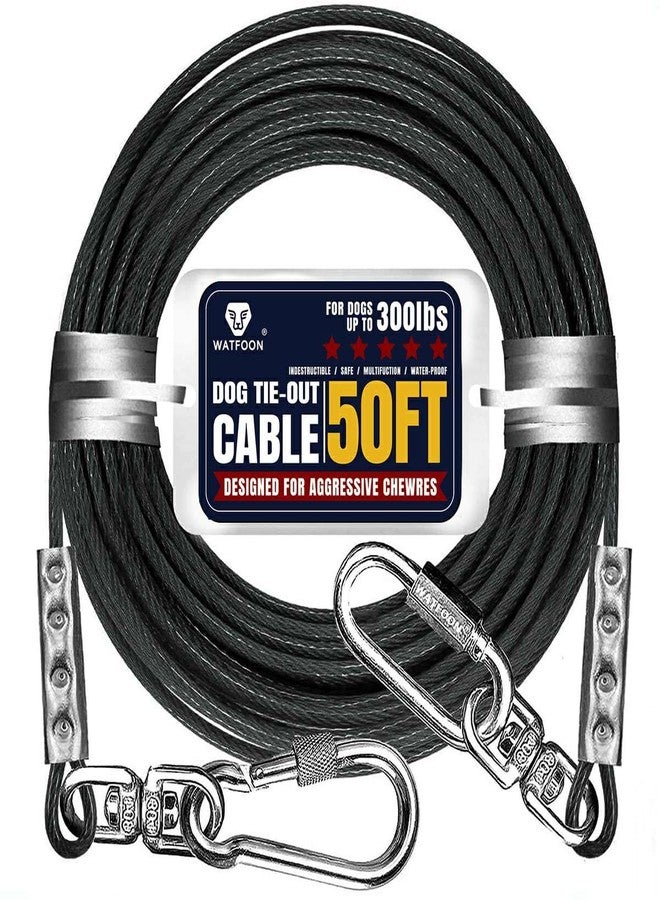WATFOON 50Ft Dog Tie Out Cable, Training Leads Dog Run Leash for Yard, Reflective Heavy Duty Pet Runner Cable for Dogs Up to 300 Pounds, 1000lbs Break Strength Camping Steel Wire Chain - Image 1