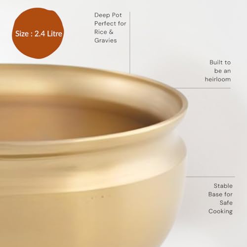 Nutrion Pure Bronze Handi/Pongal Pot (2.4 Liters) | Traditional Pital Cooking Pot for Kitchen & Biryani | Handmade Mirror Finish Bronze Utensil for Home Chefs & Gifting - Image 3