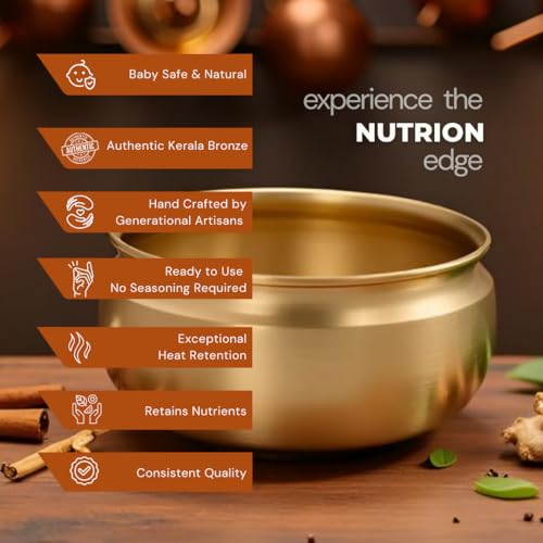 Nutrion Pure Bronze Handi/Pongal Pot (2.4 Liters) | Traditional Pital Cooking Pot for Kitchen & Biryani | Handmade Mirror Finish Bronze Utensil for Home Chefs & Gifting - Image 2