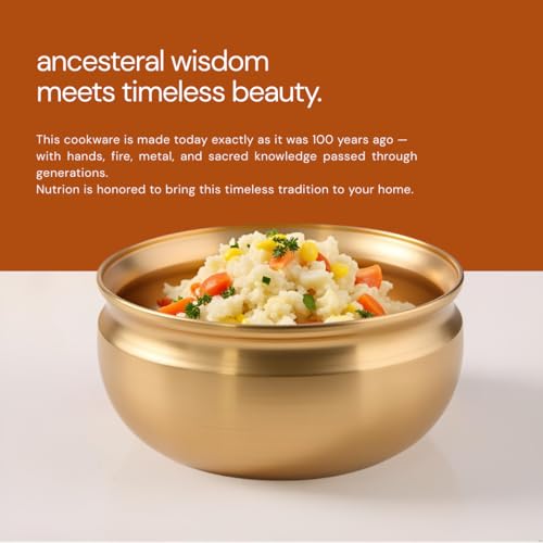 Nutrion Pure Bronze Handi/Pongal Pot (2.4 Liters) | Traditional Pital Cooking Pot for Kitchen & Biryani | Handmade Mirror Finish Bronze Utensil for Home Chefs & Gifting - Image 5