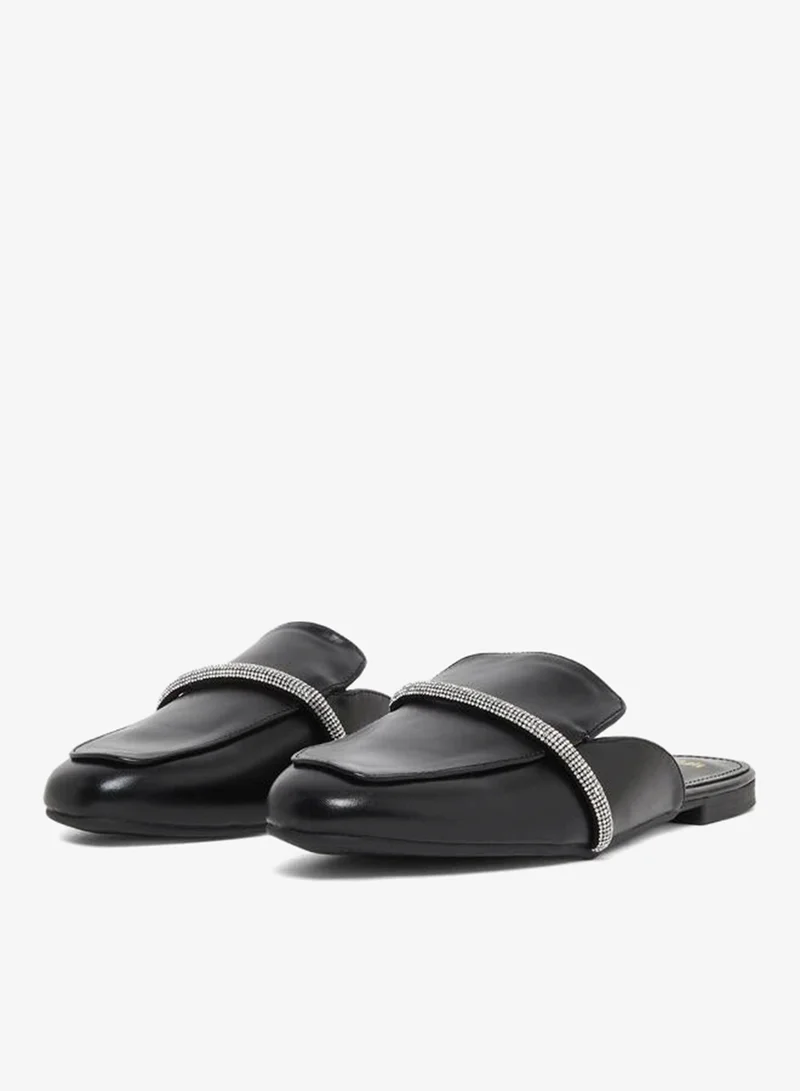 Styli Black Rhinestone Detail Flat Mules