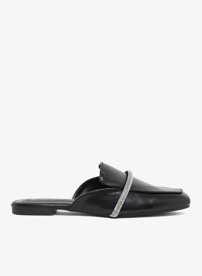 Styli Black Rhinestone Detail Flat Mules