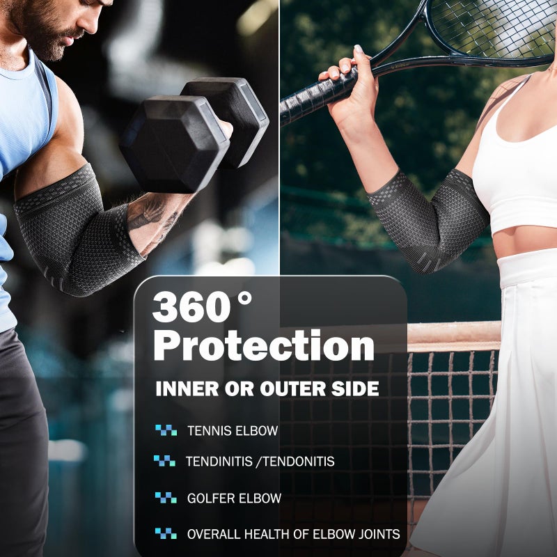 POWERLIX Elbow Brace Compression Support - Elbow Sleeve for Tendonitis, Tennis Brace and Golfers Treatment, Arthritis, Workouts, Weightlifting â€“ Reduce Elbow Pain (Black, S) - Image 2