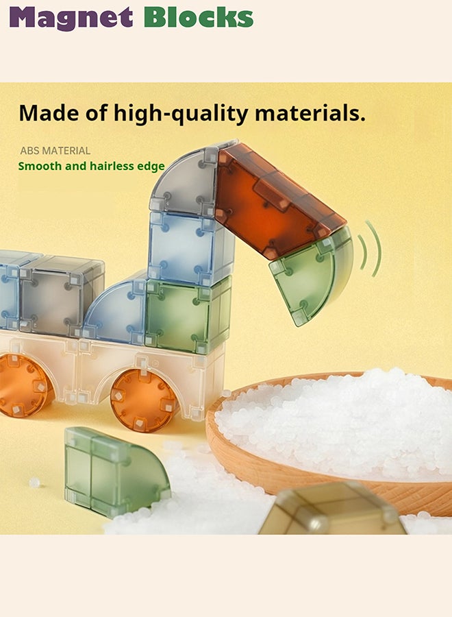 DEZHI 52 قطعة من البلاط المغناطيسي، كتل بناء مغناطيسية للأطفال، ألعاب تعليمية STEM للأطفال من عمر 3 سنوات فما فوق، هدية ألعاب البناء للأولاد والبنات - Image 4