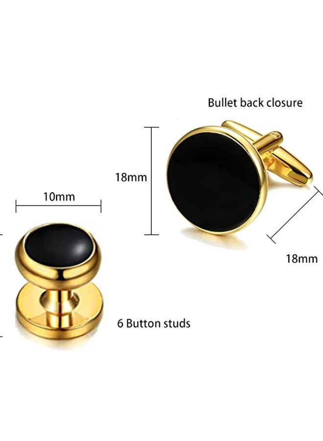 8pcs  Men's Cufflinks with Tuxedo Shirt Studs Set Tuxedo Shirt Cuff Links for Wedding Groom Business Birthday Anniversary Father's Day Gifts Gold