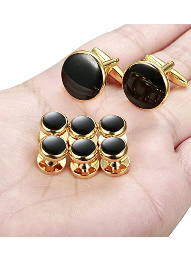 8pcs  Men's Cufflinks with Tuxedo Shirt Studs Set Tuxedo Shirt Cuff Links for Wedding Groom Business Birthday Anniversary Father's Day Gifts Gold