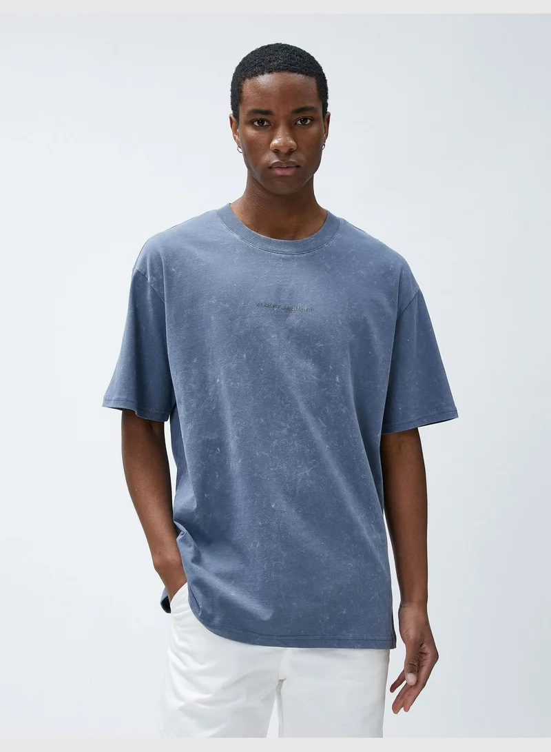 كوتون Oversized T-Shirt Psychedelic Printed Slogan Detailed Crew Neck Cotton