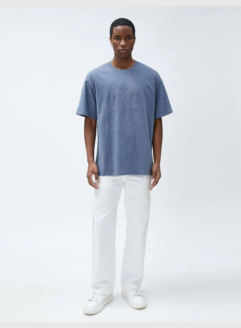 كوتون Oversized T-Shirt Psychedelic Printed Slogan Detailed Crew Neck Cotton