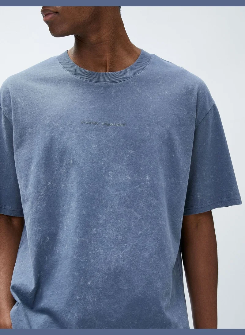 كوتون Oversized T-Shirt Psychedelic Printed Slogan Detailed Crew Neck Cotton