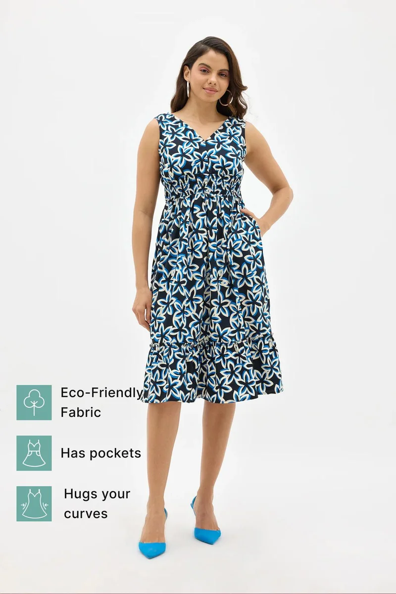 فيرجيو Cotton Floral Brunchwear Midi Dresses for Women