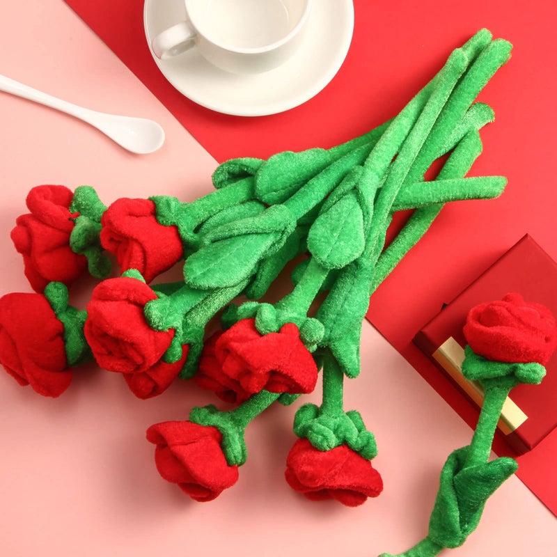 ZJoey 10 Pcs Plush Rose Flower Stuffed Flower Bendable Stems Plush Bouquet Toy Soft Rose Flower 126 Inch for Christmas Classroom 2026 Mothers Day Valentines Day Girl Girlfriend Wife10 Pcs Red Series - Image 3