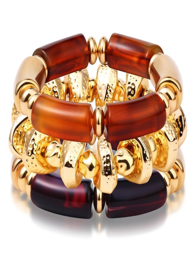 CASDAN Chunky Acrylic Bangle Bracelets for Women Irregular Resin Bamboo Brown Stretchy Bracelet Stack Geometric Fashions Thick Statement bangles Set - Image 1