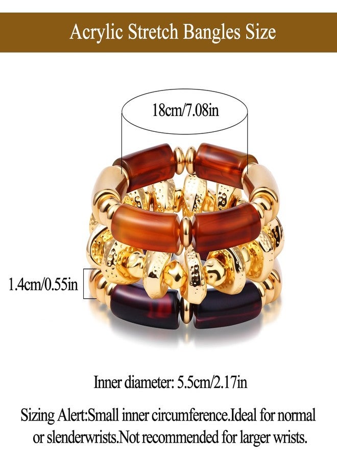 CASDAN Chunky Acrylic Bangle Bracelets for Women Irregular Resin Bamboo Brown Stretchy Bracelet Stack Geometric Fashions Thick Statement bangles Set - Image 4