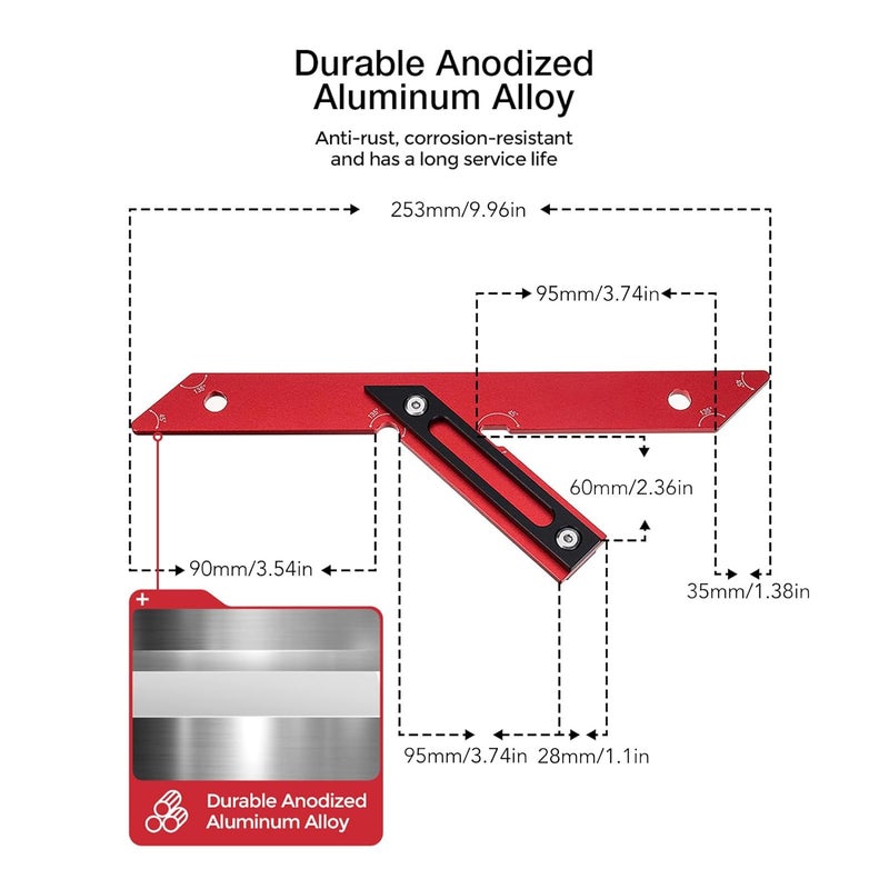 Aluminum Alloy Woodworking Scriber Gauge Ruler Carpenter Angle Measuring Tool - Image 3