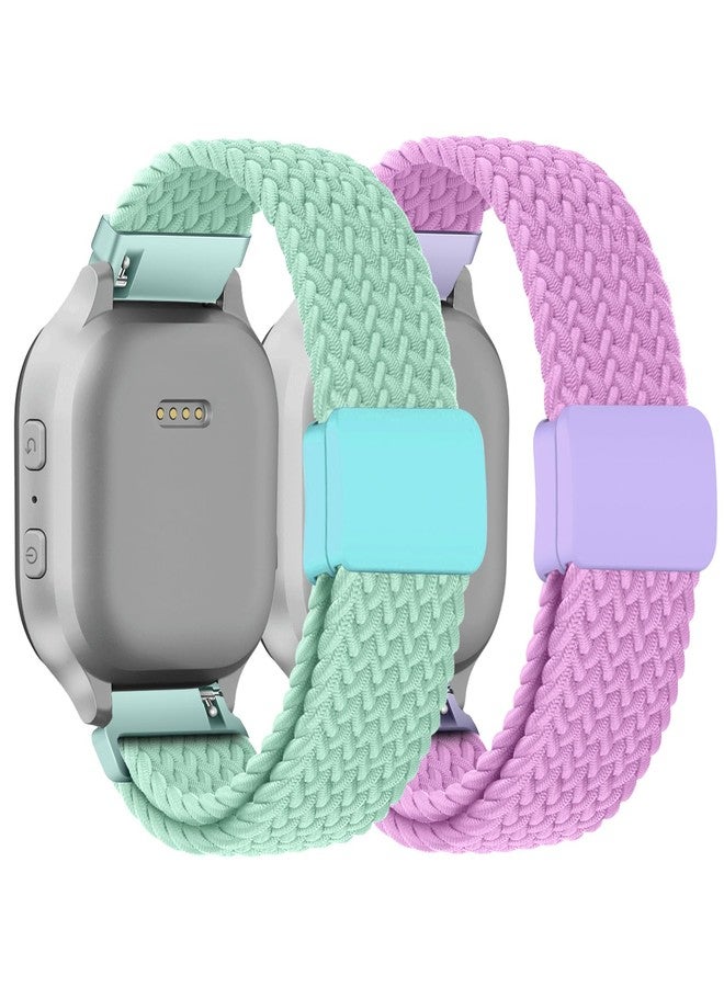SimpleThings Braided Band Compatible with Gabb Watch 3e 3 2 1, Solo Loop Stretchy Watch Bands with Adjustable Easy Buckle for Kids Boys Girls (Teal+Purple) - Image 1