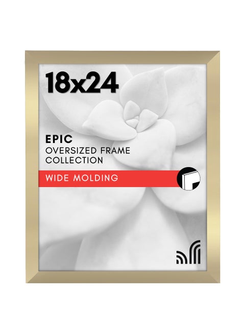 Americanflat 18x24 Poster Frame with Polished Plexiglass  Gold Picture Frame  Wide Photo Frames Made of Engineered Wood for Vertical or Horizontal Wall Display  Epic Collection  Gold