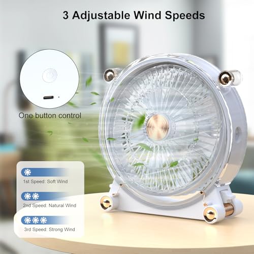 Amsdifio Table Fan Rechargeable, 7.2 Inch High Speed USB Desk Fan, 360° Adjustment for Better Cooling, 3 Speeds, 7 Blades, Portable Powerful Desktop Fan, Small Personal Cooling Fan for Home Office - Image 2