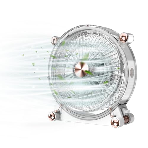Amsdifio Table Fan Rechargeable, 7.2 Inch High Speed USB Desk Fan, 360° Adjustment for Better Cooling, 3 Speeds, 7 Blades, Portable Powerful Desktop Fan, Small Personal Cooling Fan for Home Office - Image 1