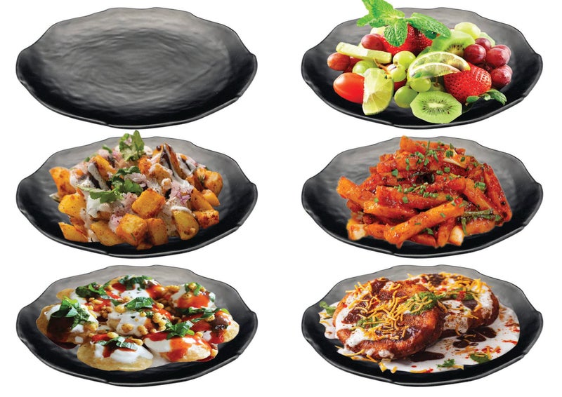 ZIDO Pack of 6 Multipurpose Dahi Bhalla Plate/Chaat Plate/Snacks Plate/Appetizer Plate/Dessert Plate for Serving All Type of Chat, Dessert and Snacks etc. - Image 1