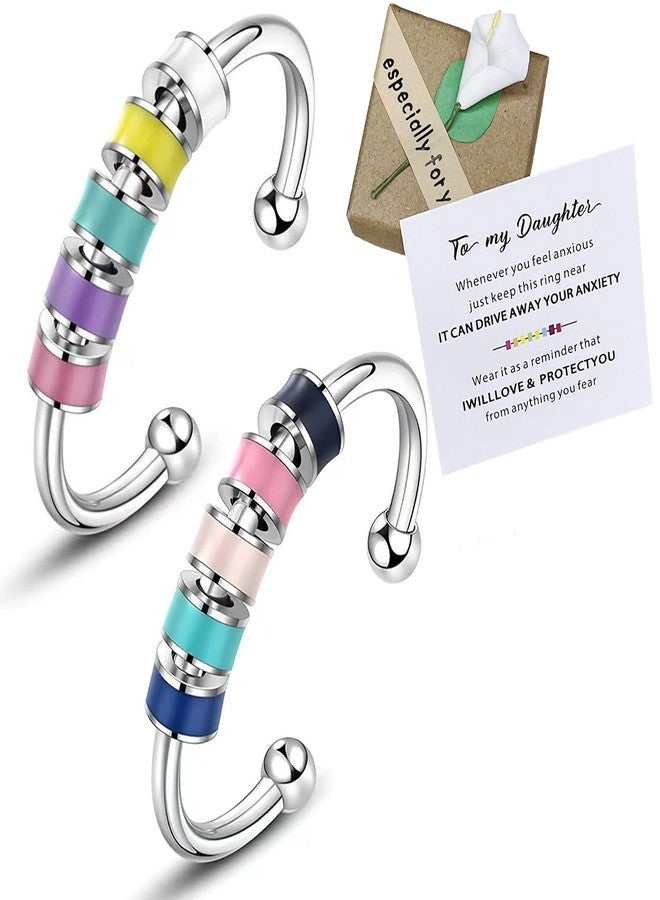Skyfun 2 pcs Anxiety Ring Set to My Daughter Colorful Beads Spinner Adjustable FidgetJewelry Gift for Daughter Stainless Steel Anxiety Ring for Daughter with Box and Card Valentine's Day Gifts - Image 1