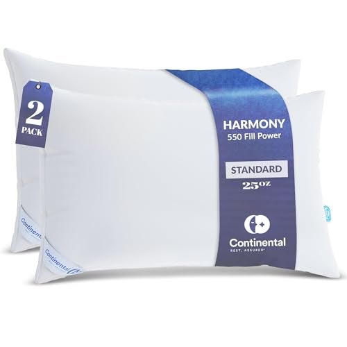 Continental Bedding Harmony White Down Pillow 550 Fill Power 400 Thread Count Cotton Cover Made in USA Medium Queen Pack of 2 2