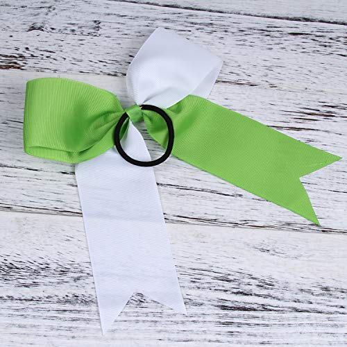 ICObuty Cheerleading Bow Jumbo Cheer Bows 12 Pcs 7 Inch Ponytail Holder Cheerleader Bows Hair Tie (Green/White) - Image 3