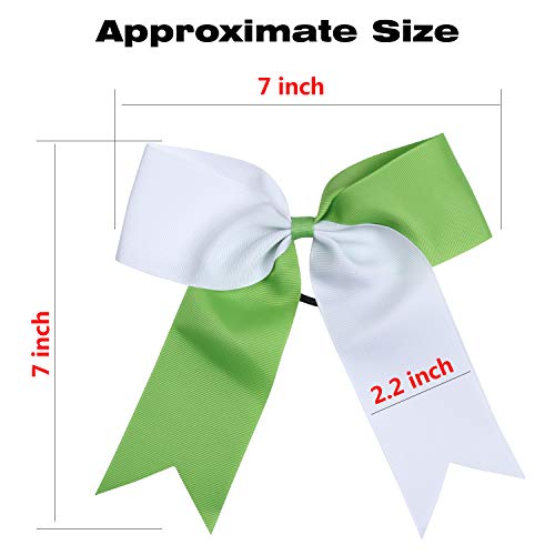 ICObuty Cheerleading Bow Jumbo Cheer Bows 12 Pcs 7 Inch Ponytail Holder Cheerleader Bows Hair Tie (Green/White) - Image 2