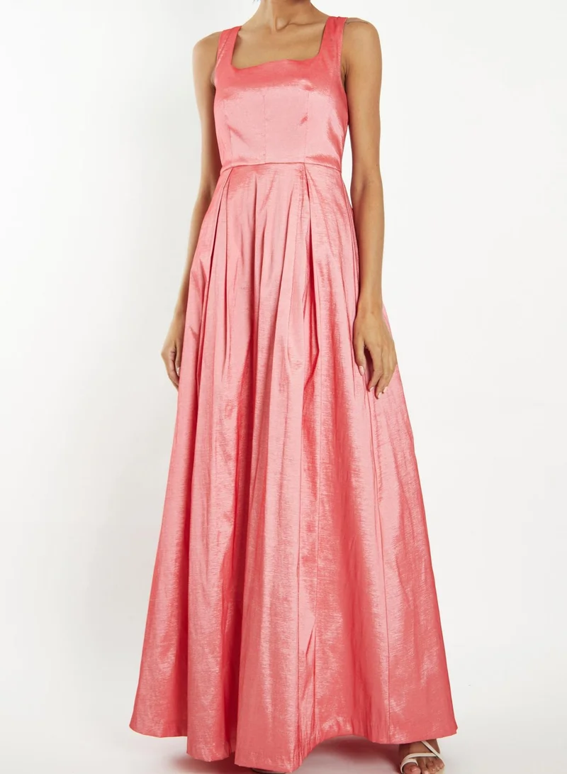 True Decadence Audrey Coral Taffeta Square Neck Sleeveless Maxi Gown