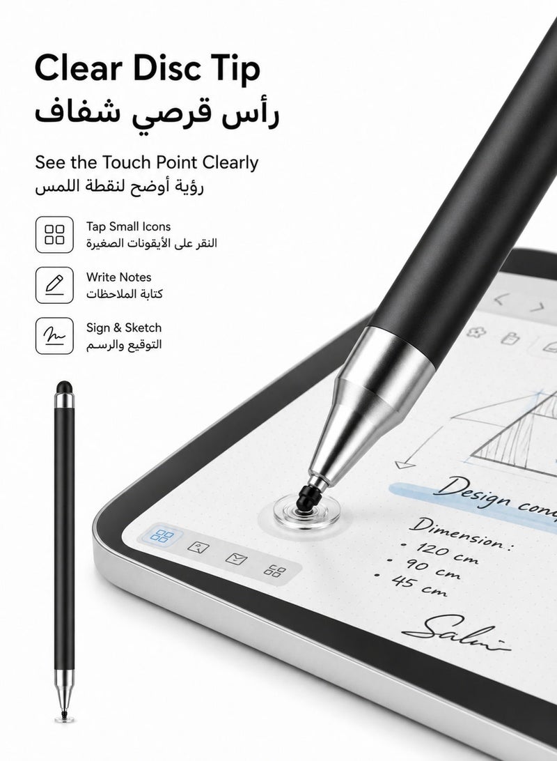 Llzzichu 2 Pcs Stylus Pens for Touch Screens, 2-in-1 High Precision Capacitive Pens with Disc and Rubber Tips, No Charging Needed for iPhone, iPad, Android Tablets and Smartphones, Black and White - Image 3