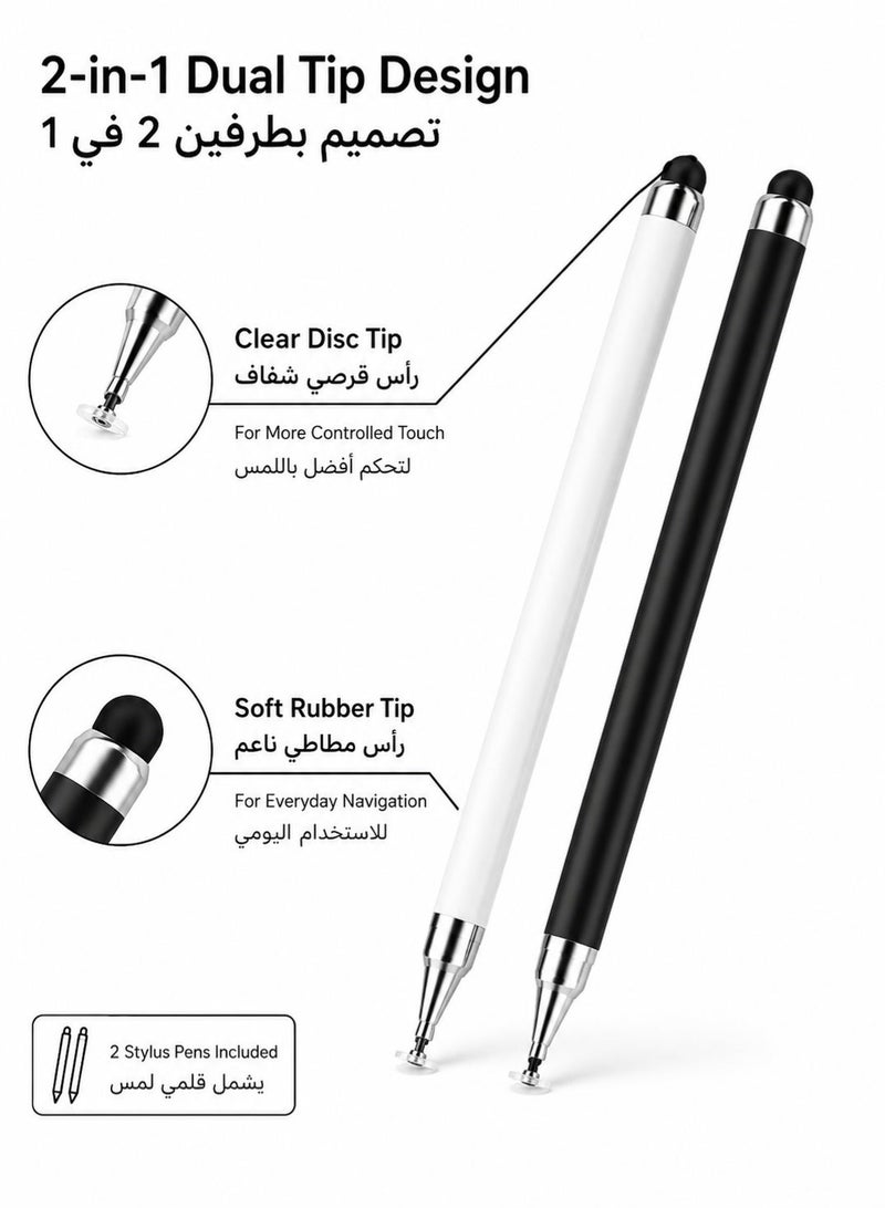 Llzzichu 2 Pcs Stylus Pens for Touch Screens, 2-in-1 High Precision Capacitive Pens with Disc and Rubber Tips, No Charging Needed for iPhone, iPad, Android Tablets and Smartphones, Black and White - Image 2