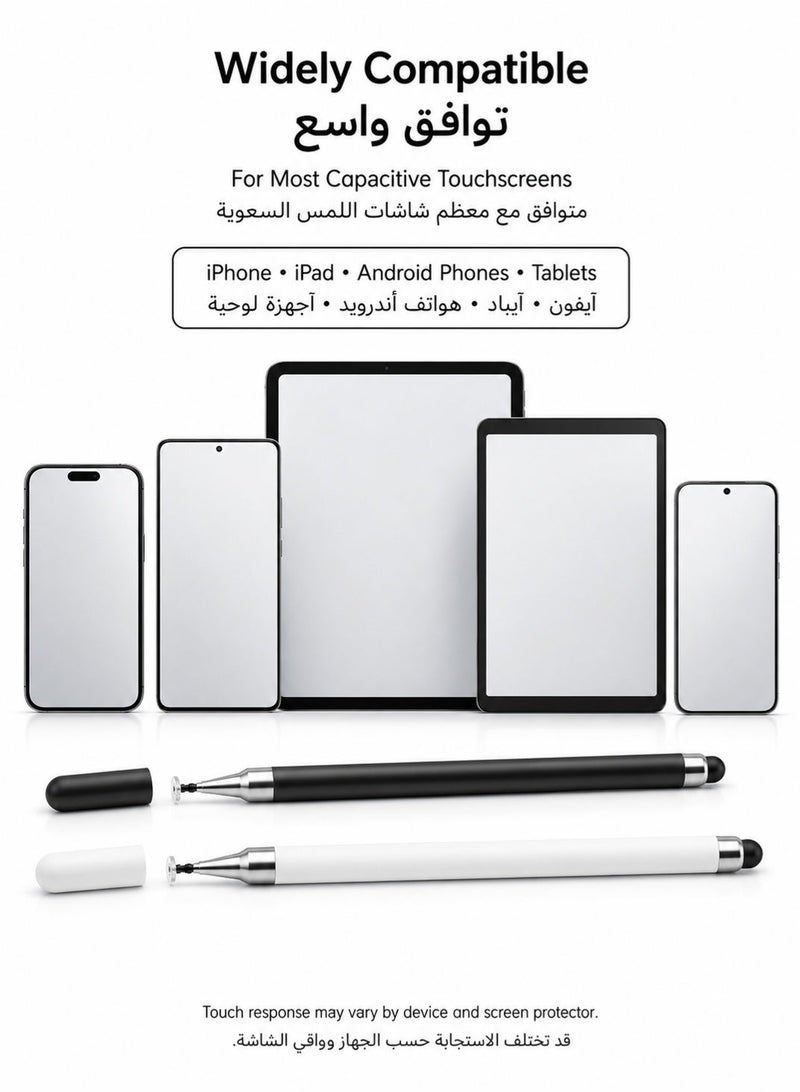 Llzzichu 2 Pcs Stylus Pens for Touch Screens, 2-in-1 High Precision Capacitive Pens with Disc and Rubber Tips, No Charging Needed for iPhone, iPad, Android Tablets and Smartphones, Black and White - Image 5