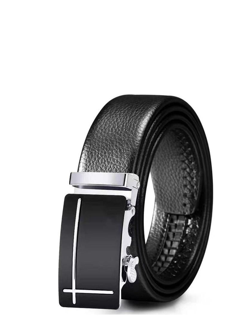 Loquat - Men's automatic buckle business belt Frosted Cross Silver - Image 1