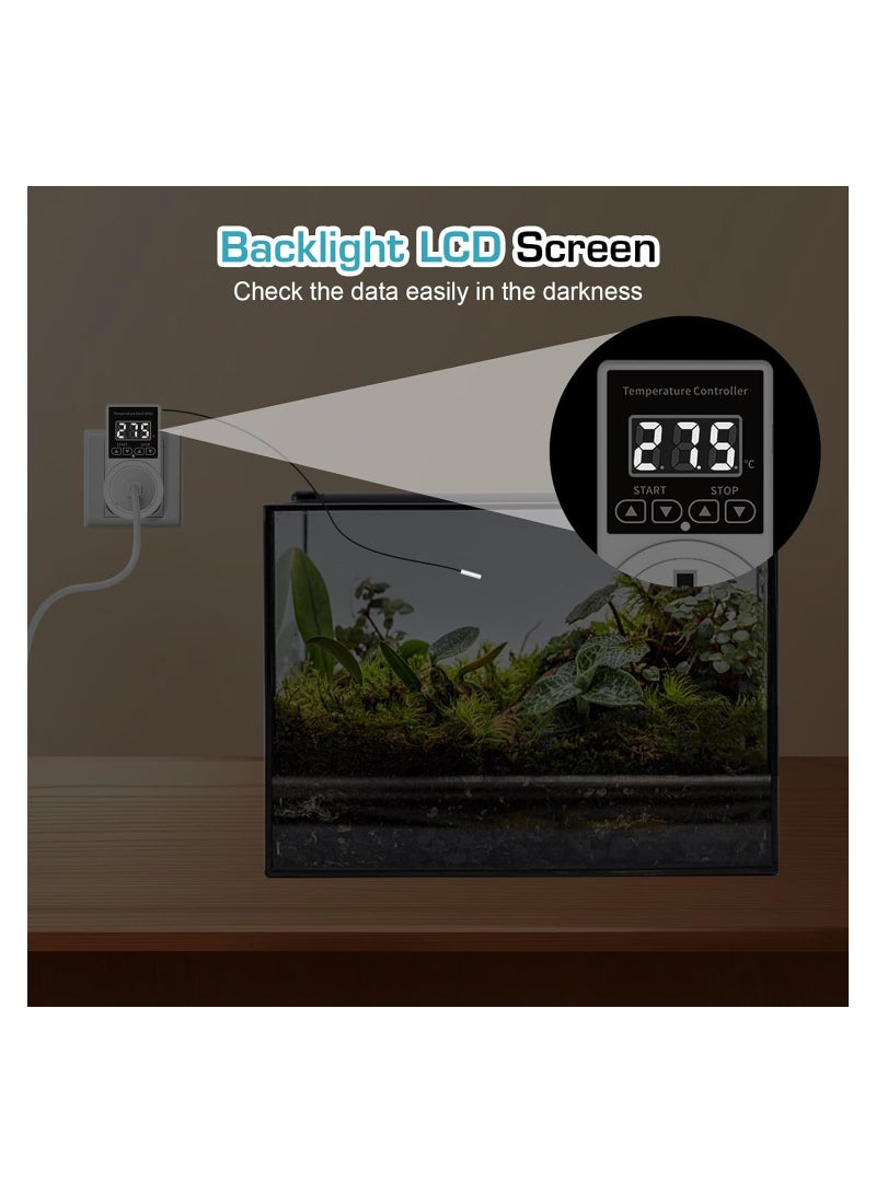 SOLARAE 2PcsDigital Thermostat Plug Socket Thermostat Outlet Socket Thermostat Plug Day and Night Thermostatic Uk Plug Lcd Screen Heating Cooling Temperature Switch for Greenhouse Reptile - Image 2