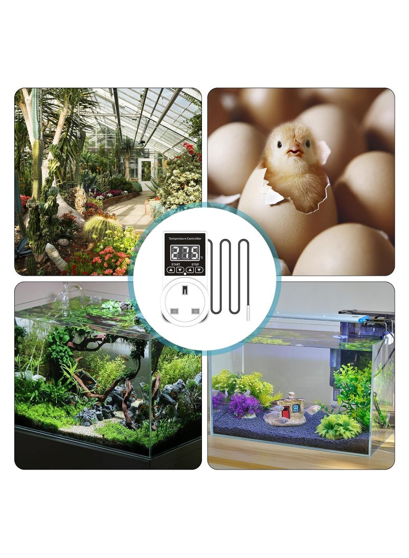 SOLARAE 2PcsDigital Thermostat Plug Socket Thermostat Outlet Socket Thermostat Plug Day and Night Thermostatic Uk Plug Lcd Screen Heating Cooling Temperature Switch for Greenhouse Reptile - Image 5