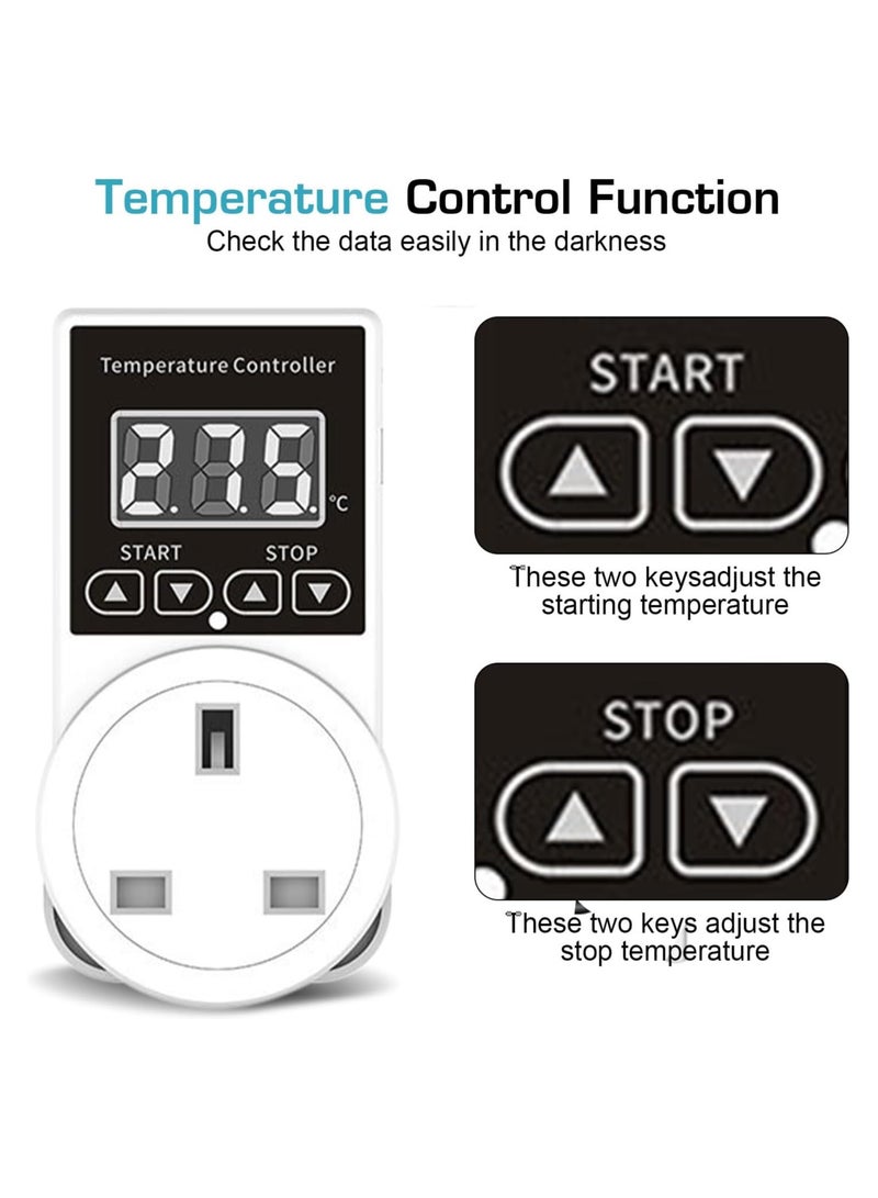 SOLARAE 2PcsDigital Thermostat Plug Socket Thermostat Outlet Socket Thermostat Plug Day and Night Thermostatic Uk Plug Lcd Screen Heating Cooling Temperature Switch for Greenhouse Reptile - Image 3
