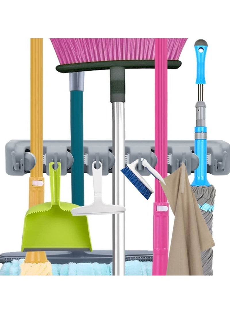 ELTRAZONE Mop Broom Holder, Garden Tools Wall Mounted Commercial Organizer Saving Space Storage Rack For Kitchen Garden And Garage,Laundry Offices5 Position With 6 Hooks - Image 1
