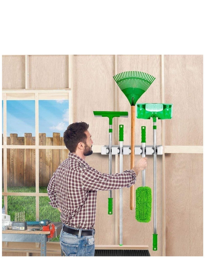 ELTRAZONE Mop Broom Holder, Garden Tools Wall Mounted Commercial Organizer Saving Space Storage Rack For Kitchen Garden And Garage,Laundry Offices5 Position With 6 Hooks - Image 4