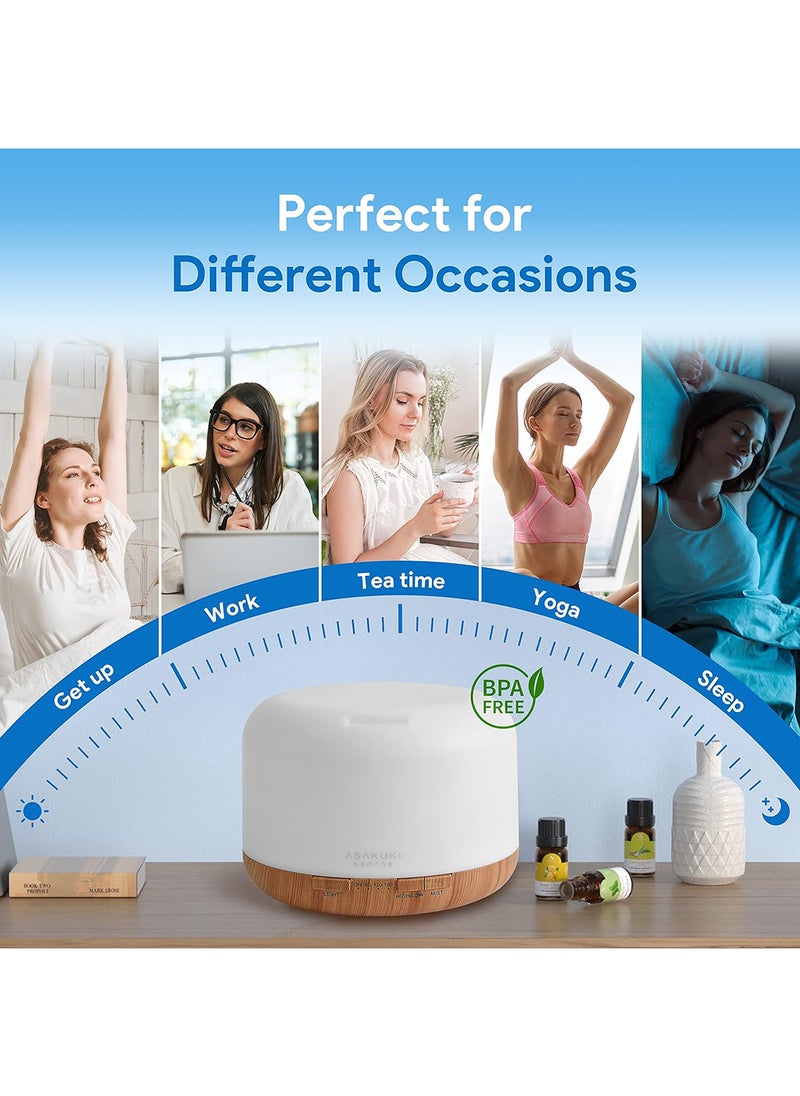 500 ML  Essential Oil Diffuser With Remote Control, 5 In 1 Ultrasonic Aromatherapy Fragrant Oil Humidifier Vaporizer, Timer And Auto-Off Safety Switch Brown